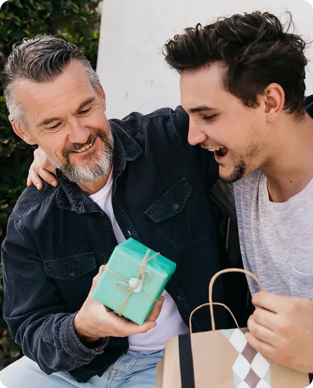 A father and son celebrating together